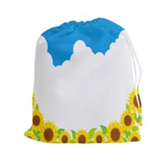 Cloud Blue Sky Sunflower Yellow Green White Drawstring Pouches (xxl) by Mariart