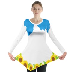 Cloud Blue Sky Sunflower Yellow Green White Long Sleeve Tunic  by Mariart