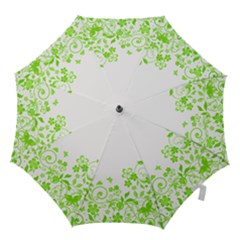 Butterfly Green Flower Floral Leaf Animals Hook Handle Umbrellas (large) by Mariart