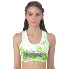 Butterfly Green Flower Floral Leaf Animals Sports Bra by Mariart