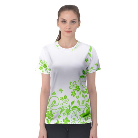 Butterfly Green Flower Floral Leaf Animals Women s Sport Mesh Tee by Mariart