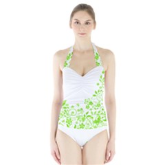 Butterfly Green Flower Floral Leaf Animals Halter Swimsuit by Mariart