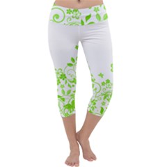 Butterfly Green Flower Floral Leaf Animals Capri Yoga Leggings by Mariart