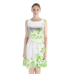 Butterfly Green Flower Floral Leaf Animals Sleeveless Chiffon Waist Tie Dress by Mariart