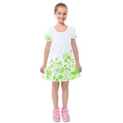 Butterfly Green Flower Floral Leaf Animals Kids  Short Sleeve Velvet Dress