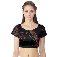 Flower Leaf Red Black Short Sleeve Crop Top (tight Fit) by Mariart