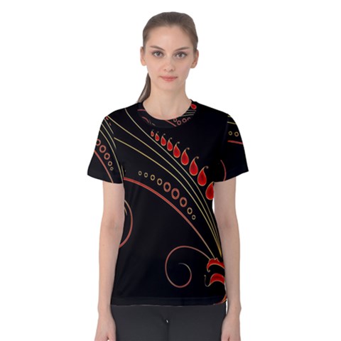 Flower Leaf Red Black Women s Cotton Tee by Mariart