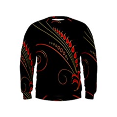 Flower Leaf Red Black Kids  Sweatshirt by Mariart