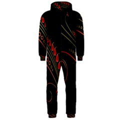 Flower Leaf Red Black Hooded Jumpsuit (men)  by Mariart