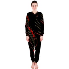 Flower Leaf Red Black Onepiece Jumpsuit (ladies)  by Mariart