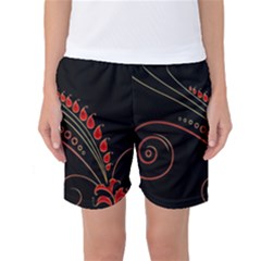 Flower Leaf Red Black Women s Basketball Shorts by Mariart