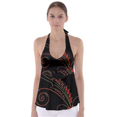 Flower Leaf Red Black Babydoll Tankini Top by Mariart