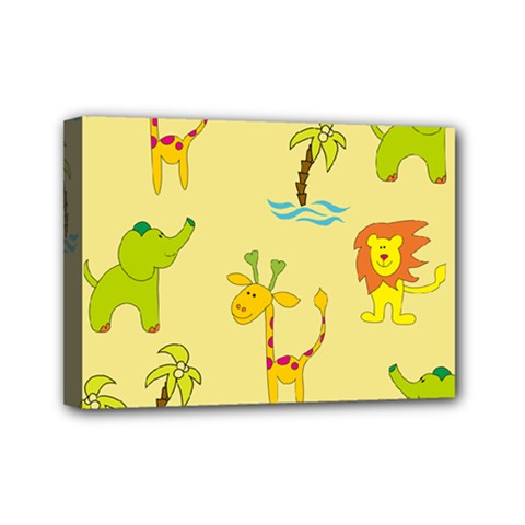 Cute Animals Elephant Giraffe Lion Mini Canvas 7  X 5  by Mariart