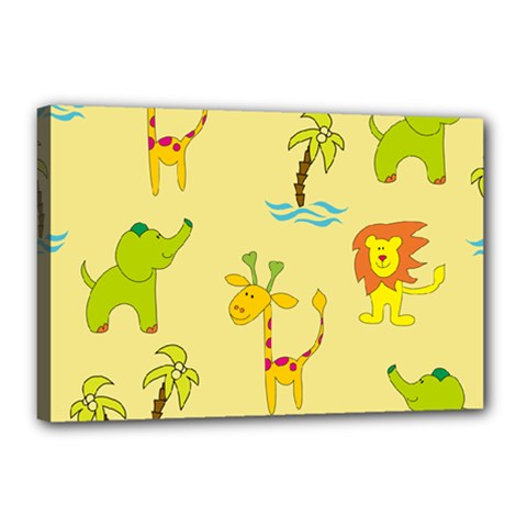 Cute Animals Elephant Giraffe Lion Canvas 18  X 12  by Mariart