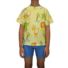 Cute Animals Elephant Giraffe Lion Kids  Short Sleeve Swimwear by Mariart