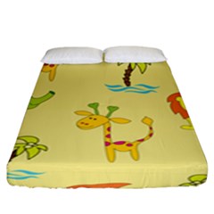 Cute Animals Elephant Giraffe Lion Fitted Sheet (king Size) by Mariart