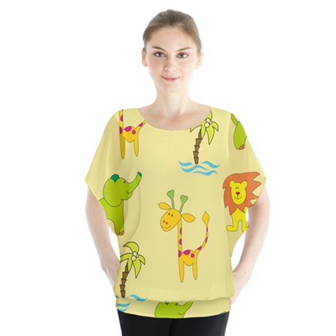 Cute Animals Elephant Giraffe Lion Blouse by Mariart