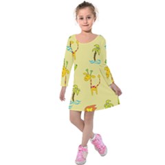 Cute Animals Elephant Giraffe Lion Kids  Long Sleeve Velvet Dress by Mariart