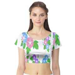 Flower Floral Star Purple Pink Blue Leaf Short Sleeve Crop Top (tight Fit) by Mariart