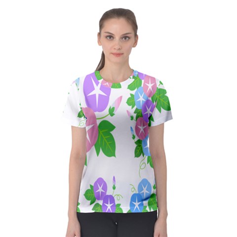 Flower Floral Star Purple Pink Blue Leaf Women s Sport Mesh Tee by Mariart