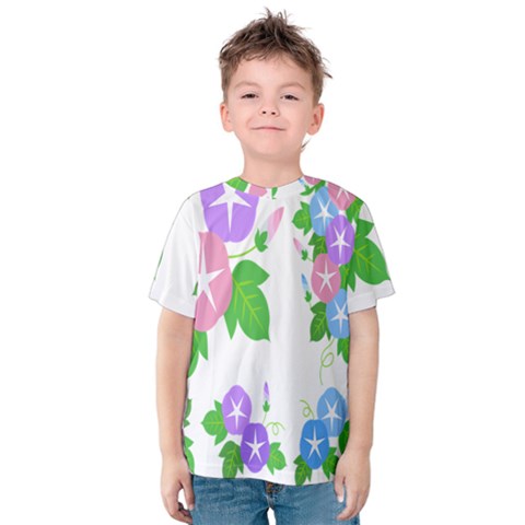 Flower Floral Star Purple Pink Blue Leaf Kids  Cotton Tee by Mariart