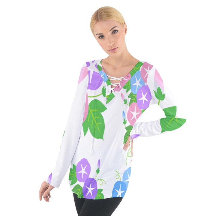 Flower Floral Star Purple Pink Blue Leaf Women s Tie Up Tee