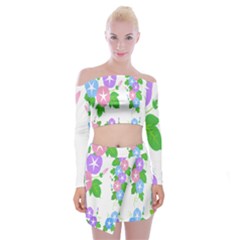 Flower Floral Star Purple Pink Blue Leaf Off Shoulder Top With Skirt Set by Mariart