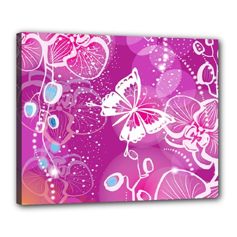 Flower Butterfly Pink Canvas 20  X 16  by Mariart