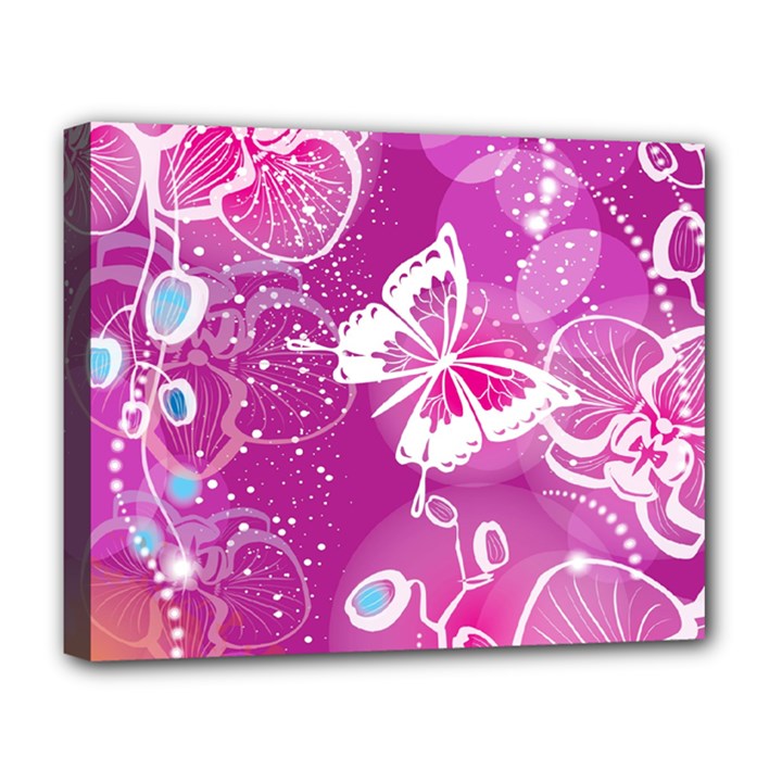 Flower Butterfly Pink Deluxe Canvas 20  x 16  