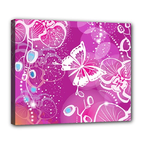 Flower Butterfly Pink Deluxe Canvas 24  X 20   by Mariart