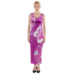 Flower Butterfly Pink Fitted Maxi Dress by Mariart