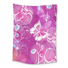 Flower Butterfly Pink Medium Tapestry by Mariart