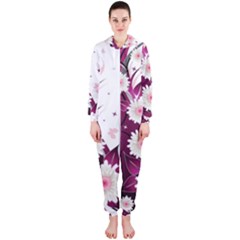 Flower Purple Sunflower Star Butterfly Hooded Jumpsuit (ladies)  by Mariart