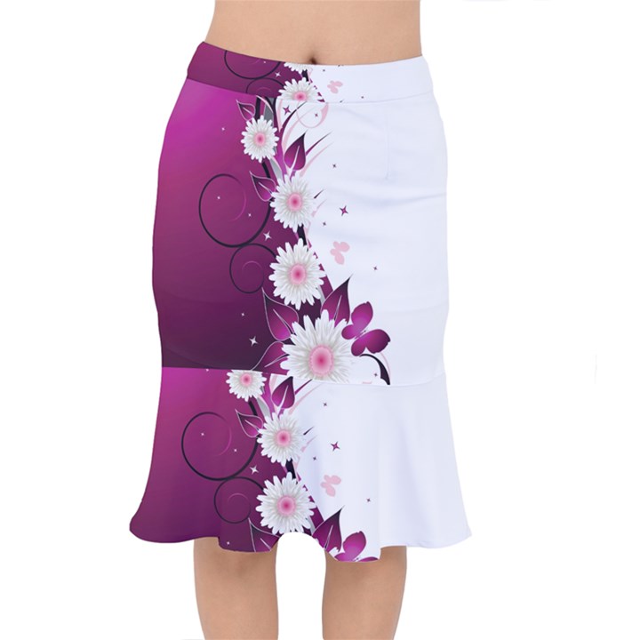 Flower Purple Sunflower Star Butterfly Mermaid Skirt