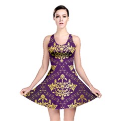 Flower Purplle Gold Reversible Skater Dress by Mariart