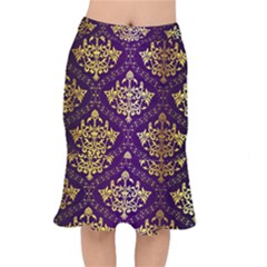 Flower Purplle Gold Mermaid Skirt