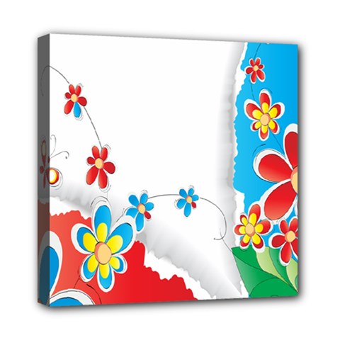 Flower Floral Papper Butterfly Star Sunflower Red Blue Green Leaf Mini Canvas 8  X 8  by Mariart