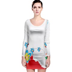 Flower Floral Papper Butterfly Star Sunflower Red Blue Green Leaf Long Sleeve Bodycon Dress by Mariart