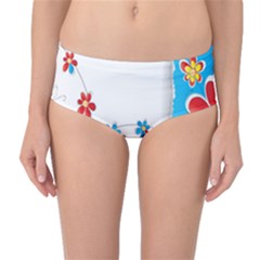 Flower Floral Papper Butterfly Star Sunflower Red Blue Green Leaf Mid-waist Bikini Bottoms by Mariart