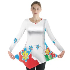 Flower Floral Papper Butterfly Star Sunflower Red Blue Green Leaf Long Sleeve Tunic  by Mariart