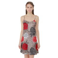 Flower Rose Red Black White Satin Night Slip by Mariart