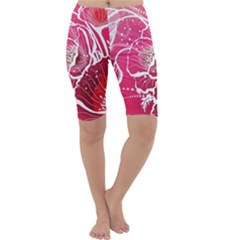 Flower Red Sakura Pink Cropped Leggings  by Mariart