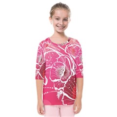 Flower Red Sakura Pink Kids  Quarter Sleeve Raglan Tee