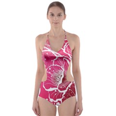 Flower Red Sakura Pink Cut-out One Piece Swimsuit by Mariart