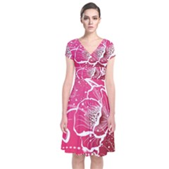 Flower Red Sakura Pink Short Sleeve Front Wrap Dress by Mariart