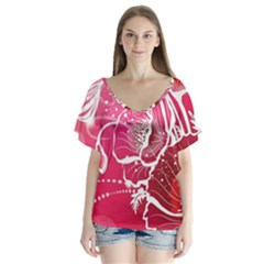 Flower Red Sakura Pink Flutter Sleeve Top by Mariart