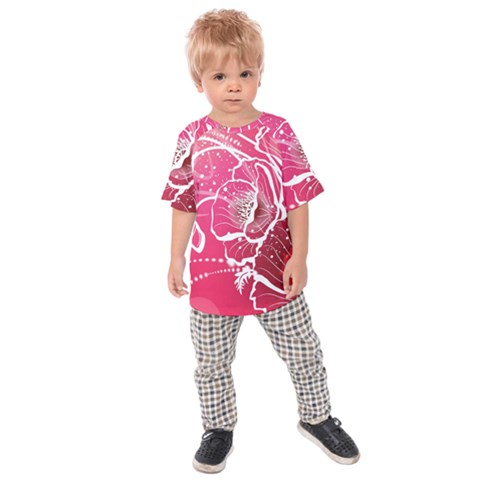 Flower Red Sakura Pink Kids  Raglan Tee by Mariart