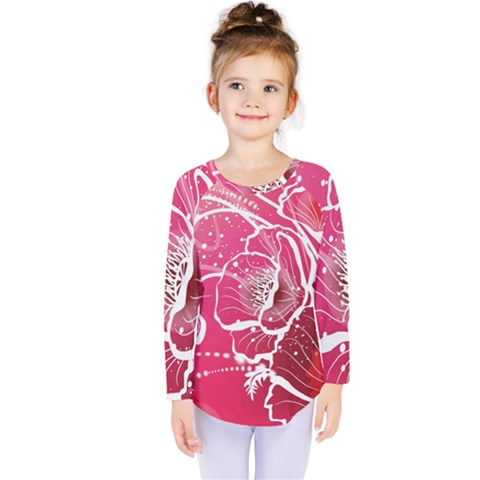 Flower Red Sakura Pink Kids  Long Sleeve Tee by Mariart