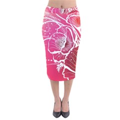 Flower Red Sakura Pink Velvet Midi Pencil Skirt by Mariart