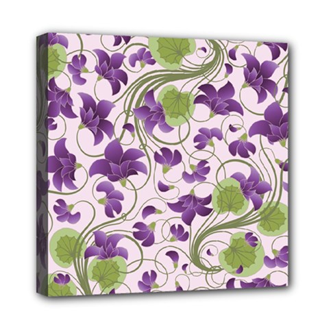 Flower Sakura Star Purple Green Leaf Mini Canvas 8  X 8  by Mariart